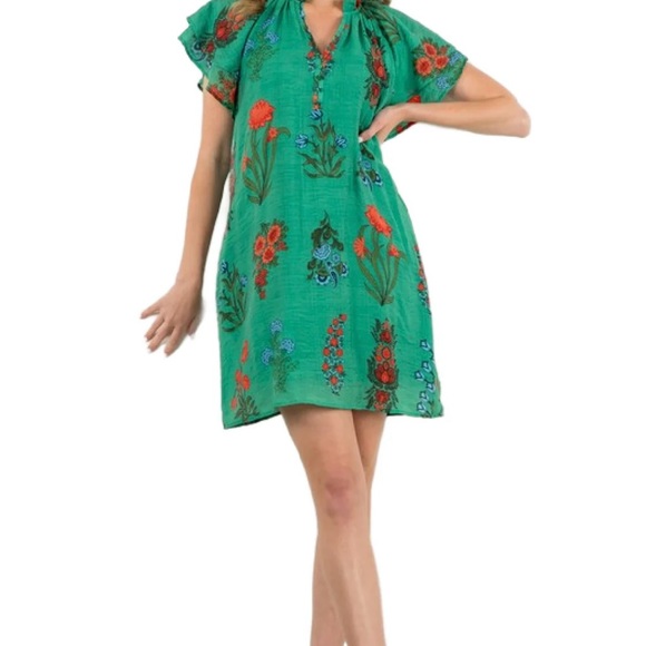 Green Ruffled Cut Out Mini Sundress - Picture 1 of 6